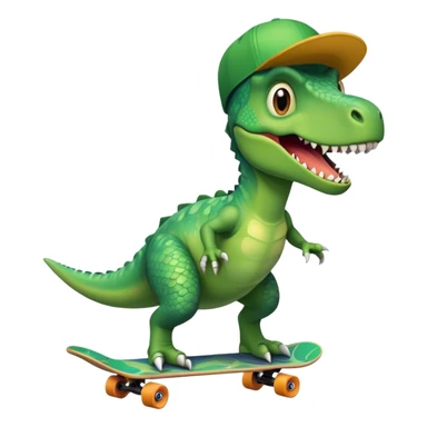 dinosaur riding riding skateboard wearing silly hat sticker