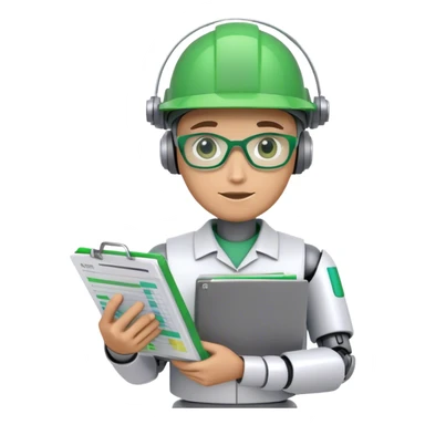 human like robot bookkeeper wearing an Green accountant visor  and holding spreadsheets sticker