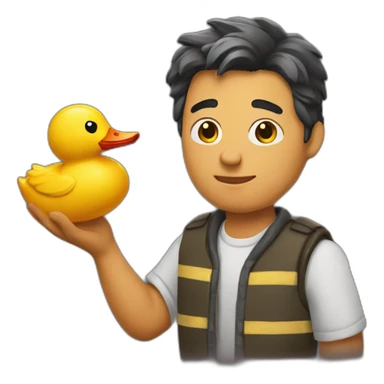 Chandler holding a plastic duck sticker