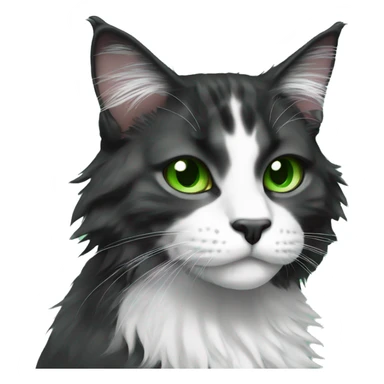 Black and white sad maincoon cat green eyes sticker