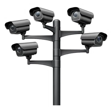 Multiple CCTV cameras on a pole in black facing individual different directions  sticker