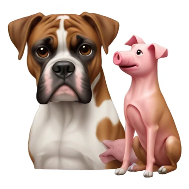 boxer dog with a toy pig sticker