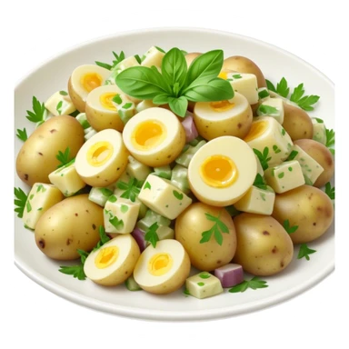 Cinematic Realistic Kartoffelsalat Dish Emoji, showcasing a traditional potato salad with fresh herbs and tangy dressing rendered with lifelike detail and vibrant, natural lighting. sticker