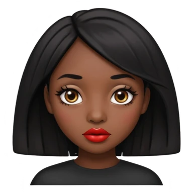 Dark skin gurl with black hair, big lips m, dark brown eye, octagon face shape and chinky eyes no red lipstick  sticker