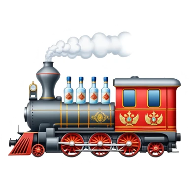A locomotive train with vodka bottles and Russian elements from Moscow sticker