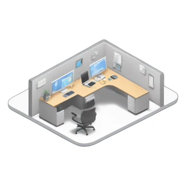 128x128 isometric square solid outline border containing indoor creative start-up office people active working computer simple clean workspace #edc31b sticker