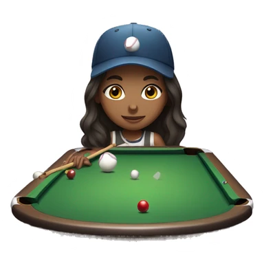 Girl with long dark brown hair and baseball cap playing pool sticker