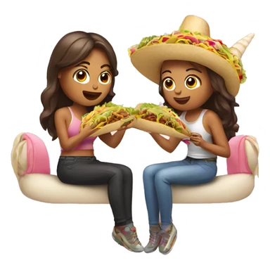 two women eating tacos, riding a unicorn sticker