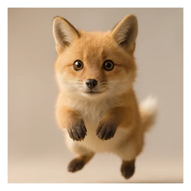 Create a photorealistic image of the chiikawa character in a jumping pose with gentle lighting and a minimal background. Maintain the photorealistic style and subtle details. sticker