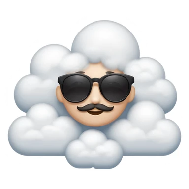 Una cara con lentes de sol oscuros que, en lugar de boca, tiene una pequeña línea curva muy relajada, y está flotando sobre una nube esponjosa o recostada en una hamaca que cuelga de las esquinas del emoji. sticker