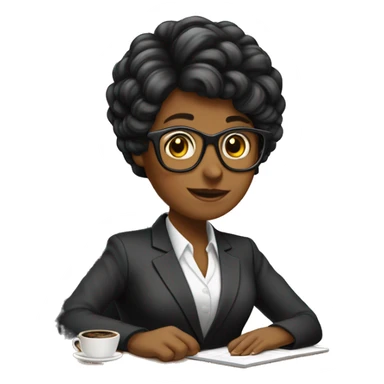 Secretaria cabelo preto computador e tomando cafe sticker