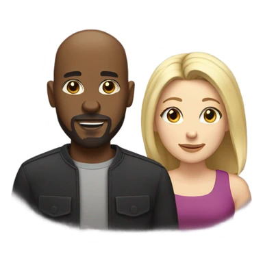 bald black man with goatee and white woman blonde shoulder length hair with brown eyes sticker
