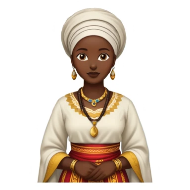 African woman standing by the riverside, traditional clothing sticker