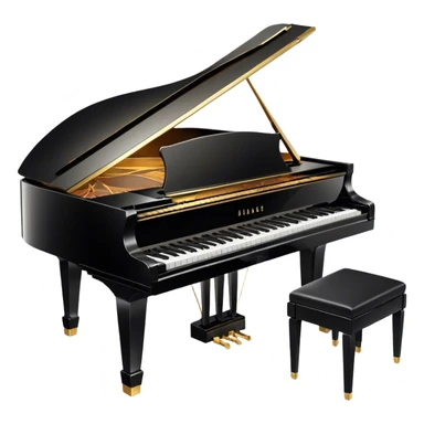 Cinematic Realistic Piano, glossy black grand piano with elegantly curved edges, pristine white and black keys, soft golden light reflecting off its polished surface, faint reflections of a musician’s hands, glowing with refined elegance and musical depth. sticker
