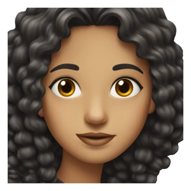 Lady with long curly black hair and brown eyes and pretty sticker