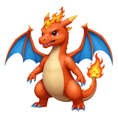 cute minimalistic red charizard pokemon throwhing flames 2 horns, blue wings only on the inside part sticker