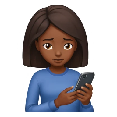 African American Girl looking down at her phone.  sticker