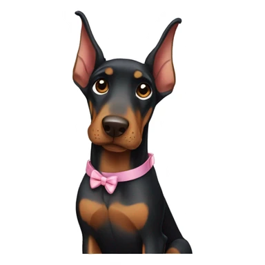 Doberman wearing a bow sticker