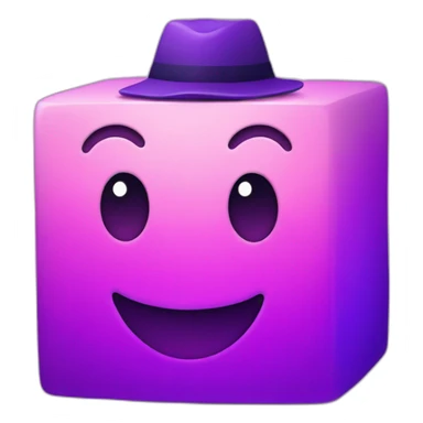 purple gradient smiling cube with 2 long hands and 2 long legs with a hat sticker