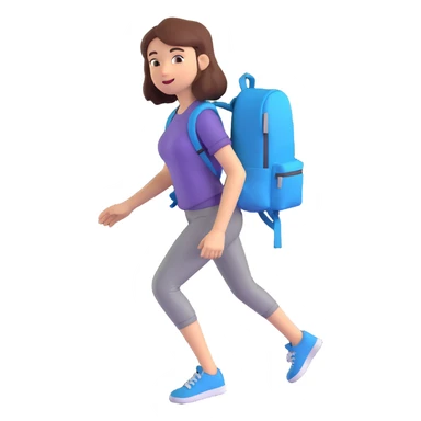 a woman walking with a backpack, realistic proportions, casual clothing, dynamic pose sticker