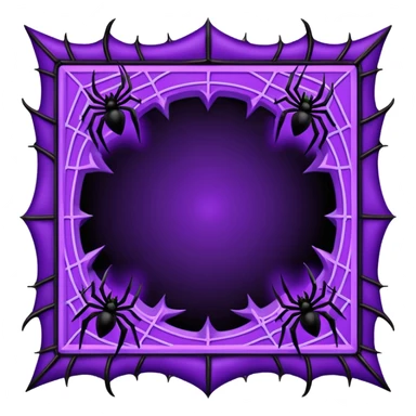 A square Halloween photo frame with glowing neon-purple spider-web patterns along the edges and a few small black bats perched on the corners. The center is completely transparent  sticker