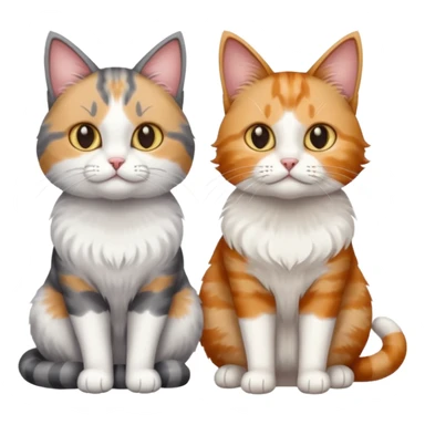 a realistic looking very fluffy grey and white cat sitting next to another cat sticker