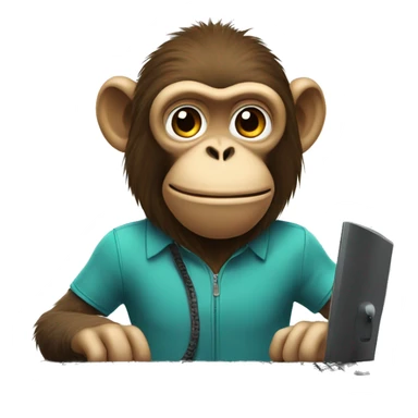 A monkey at a computer. There's a lot of money next to it. sticker