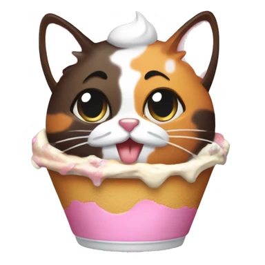 calico cat with icecream sundae  sticker