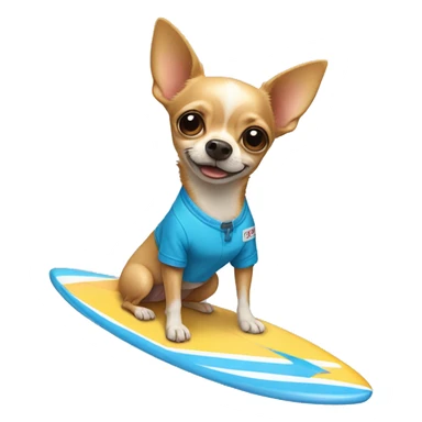 Chihuahua on a surfboard wearing blue shorts. sticker