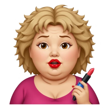 fat lady with double chin and messy hair remove the lipstick on chin sticker
