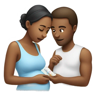 couple looking at pregnancy test sticker