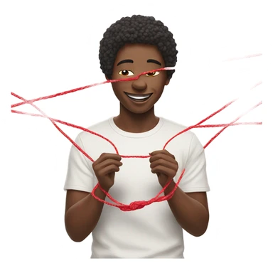 Person eating a red string on cotton balls sticker