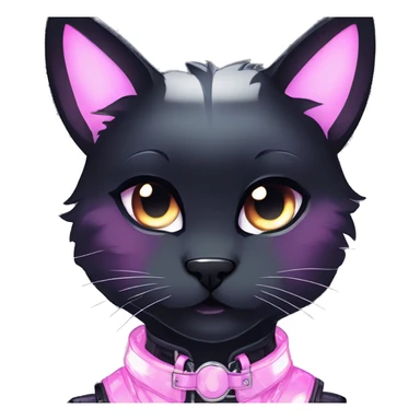 Gorgeous sparkly shiny gradient gothic dark techwear anime style anthro cat with blushing face aesthetic and pretty edgy black with collar and harness trending style sticker