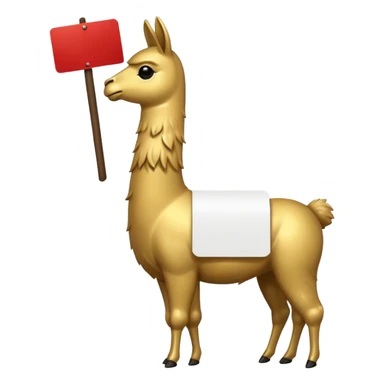 A small golden llama silhouette with a white sign sticker