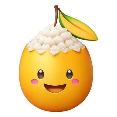 Cinematic Realistic Mango Sticky Rice Dessert Emoji, showcasing sweet sticky rice paired with ripe mango slices and coconut milk rendered with lifelike detail and warm, inviting lighting. sticker
