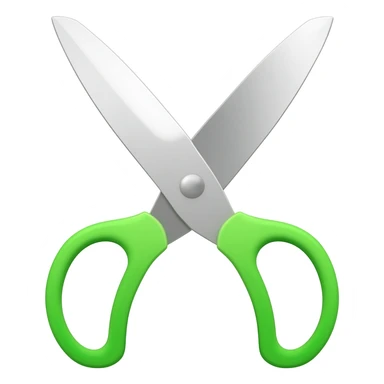 Full scissors with mid green handle, pointed up, blades and handle wide open sticker