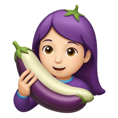 A person eating an eggplant sticker