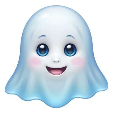 Cinematic Cute Ghost Portrait Emoji, with a playful, rounded translucent form in soft pastel whites and blues, featuring large, sparkling eyes and a gentle, mischievous smile, simplified yet irresistibly endearing, highly detailed with a soft glowing outline that captures the charm of a friendly spirit ready to float into your heart! sticker