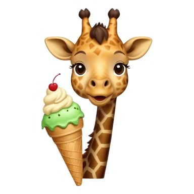 Giraffe eating ice cream with leaves on top sticker