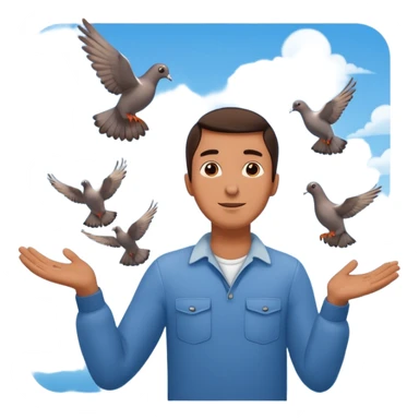 man open arms looking at a flying pigeon sticker