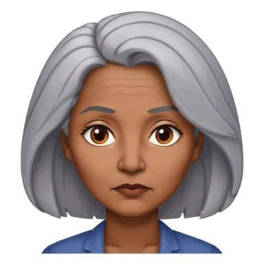 "- Nữ
- 50 tuổi
- Da nâu
- Tóc bồng bềnh, tóc bạc
- Mặt nghiêm túc
" sticker