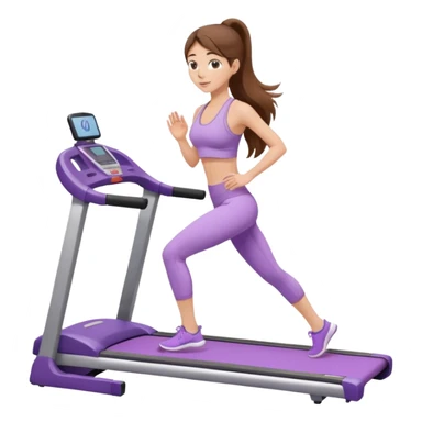 girl with long brown hair on treadmill wearing light purple yoga set sticker