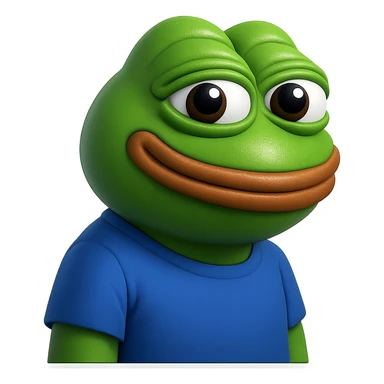 pepe in
- 3d style
- bright green
- blue shirt
- smiling
- looking straight at the camera
- good highlights and shadows
- 30deg angled towards the right
- 20% inset padding sticker