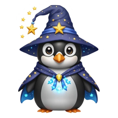 penguin wizard with a starry robe glowing eyes sticker
