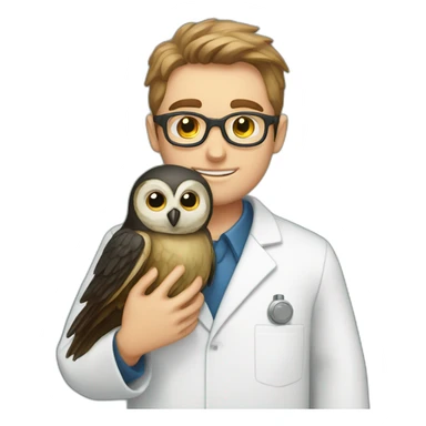 White-Boy-black-beard-scientist-hugging-owl sticker