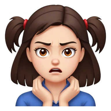 a brunette girl that has both of her hands on the front of her neck angry sticker
