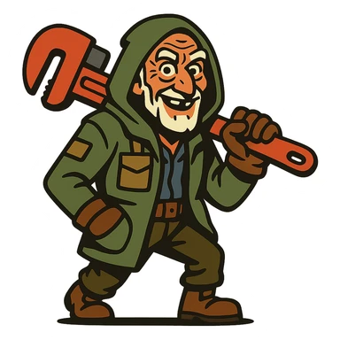 an old charismatic stalker with a big crescent wrench sticker