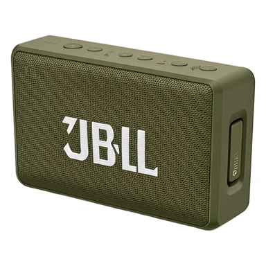 Military green JBL Go 4 portable speaker, compact size, with visible buttons and fabric speaker mesh, khaki colored electronic device sticker