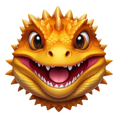 Cinematic Comical Bearded Dragon Portrait Emoji, Head tilted dramatically with an exaggeratedly amused expression, featuring a striking, glossy scaled hide with a quirky, spiky beard and wide, expressive eyes full of playful disbelief, Simplified yet hilariously expressive features, highly detailed, glowing with a slightly sassy glow, high shine, dramatic yet playful, stylized with an air of cheeky mischief, bright and endearing, soft glowing outline, capturing the essence of a spirited and over‐the‐top dragon, so meme‐worthy it feels like it could snap its jaws into internet fame instantly! sticker