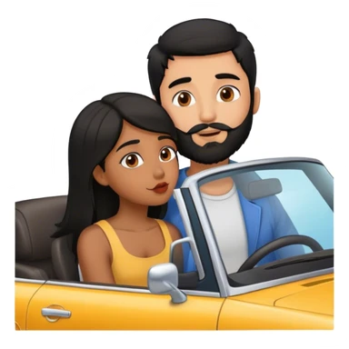 brown girl with black hair kissing boy with black  hair  and beard in  car kissing  sticker